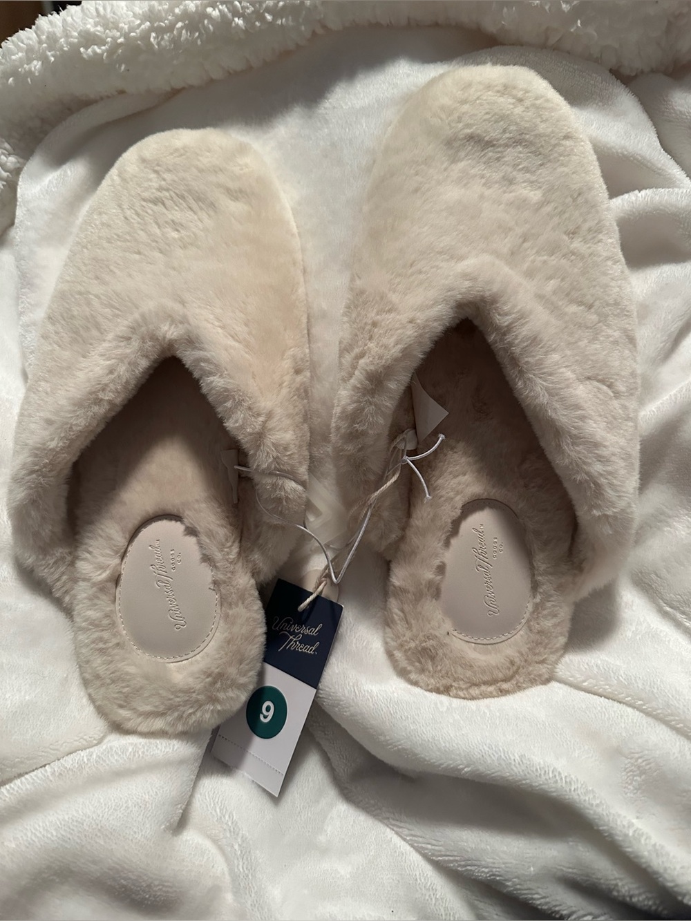 Universal Thread Cream Plush Fuzzy Slip-On Women's Slippers